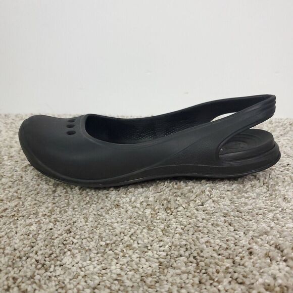 Crocs Shoes Womens 6 Flats Slingback Rubber Cutout Round Toe Lightweight Black - Picture 3 of 10